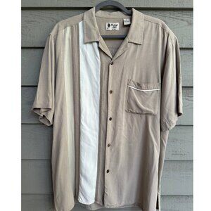 Vintage Silk Men’s Colorblock Shirt Large – Beige & Cream Resort Style